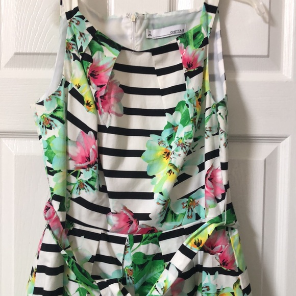 Chetta B Dress Sz 12, Fit And Flair Belted floral Summer Sleeveless with Pockets - Picture 3 of 6